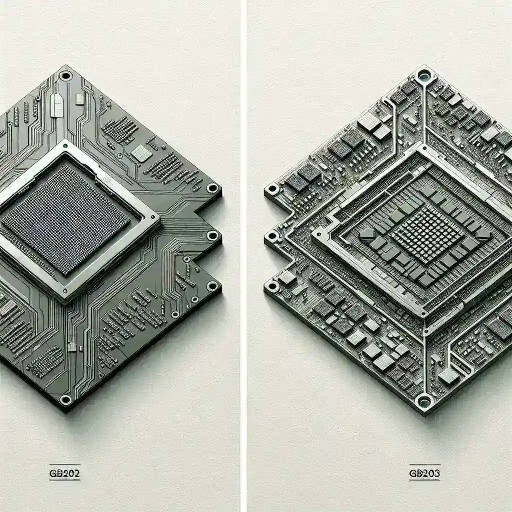 "Comparative diagram showcasing the architectural differences between GB202 and GB203 GPUs, highlighting key features and performance metrics."