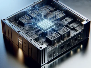 "Close-up of a hardware security module (HSM) featuring self-destructing circuits designed to resist physical tampering and enhance data security."
