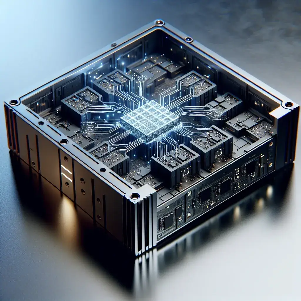 "Close-up of a hardware security module (HSM) featuring self-destructing circuits designed to resist physical tampering and enhance data security."